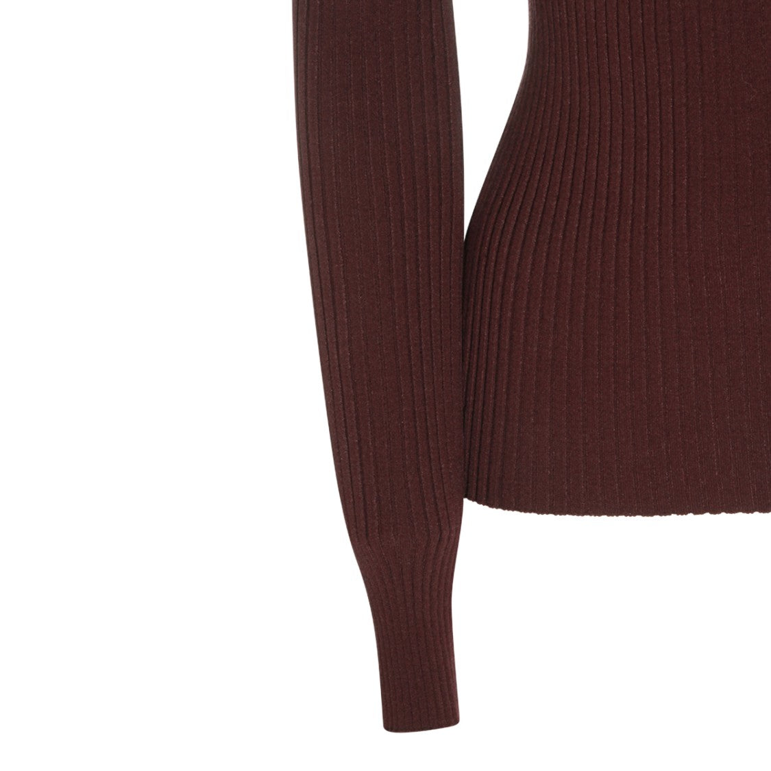 Courrèges Burgundy Fitted Knit Sweater With Ribbed Texture And Button Detail