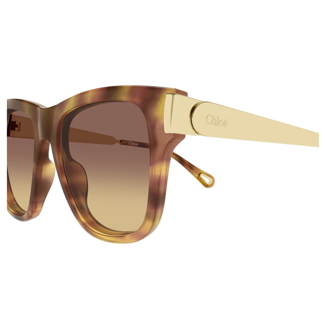 Chloé Tortoiseshell Square Frame Sunglasses With Metallic Temples