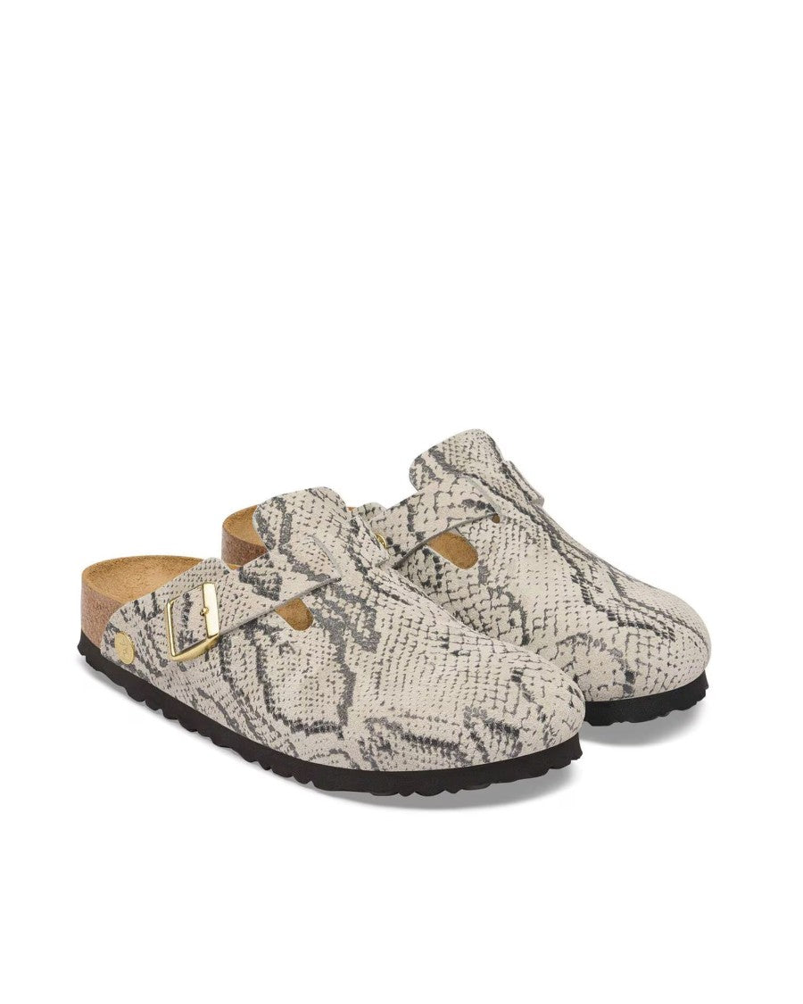 Birkenstock Oyster Boston Snake Suede Loafers