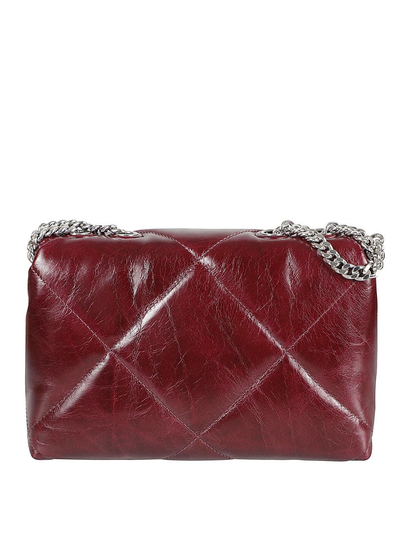 Tory Burch Burgundy Quilted Handbag With Magnetic Closure
