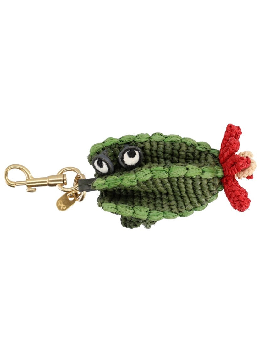 Anya Hindmarch Textured Green Cactus Shape Raffia Wallet