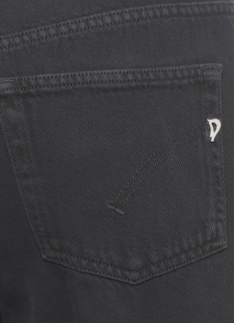Dondup Black Marlen Leather Tab Palazzo Jeans