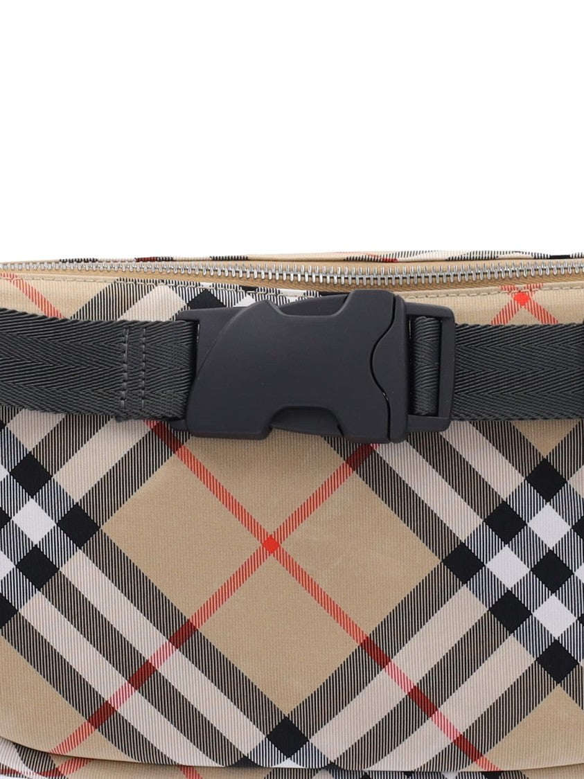 Burberry Check Pattern Belt Bag With Adjustable Strap And Logo Charm
