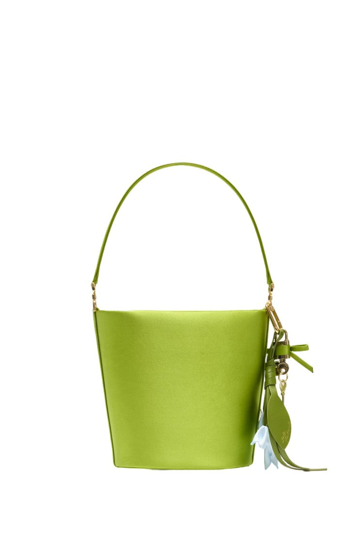 Self-Portrait Satin-Finish Bucket Bag With Magnetic Closure And Removable Charm