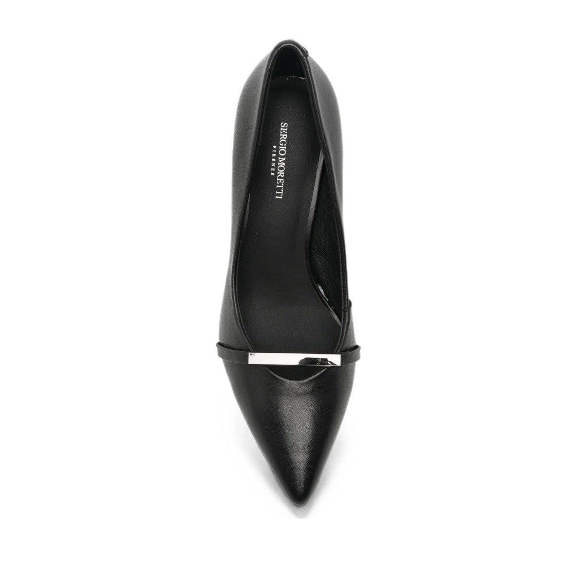 Sergio Moretti Black Pointed Toe Subtle Strap Detail Mid-Height Stiletto Dress Pumps