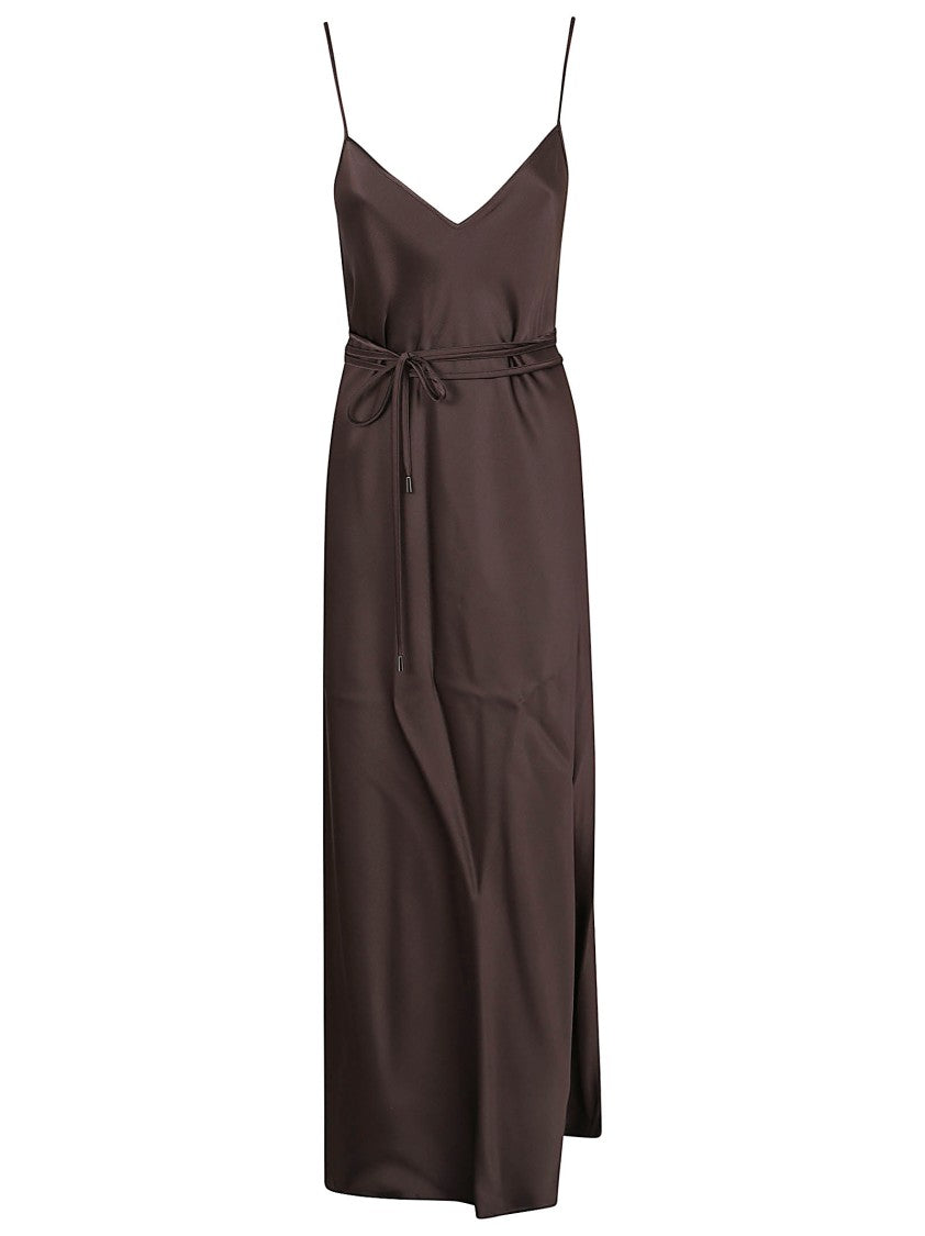 Antonelli Firenze Minimalist Long Silk Blend Dress With Matching Waist Belt