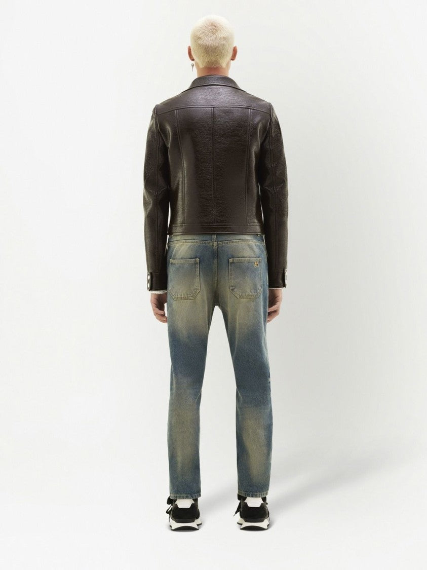 Courrèges Brown Faux Leather Logo Patch Jacket