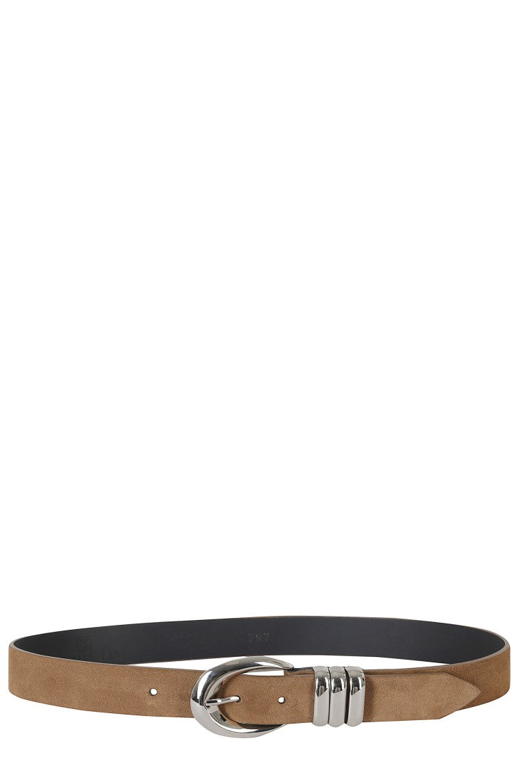 Federica Tosi Brown And Silver Emily Buckle Metal Rings Suede Belt