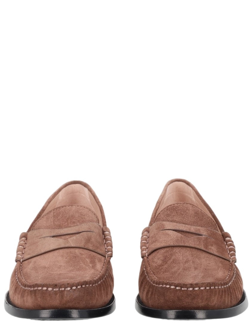 Stuart Weitzman Brown Classic Stitched Suede Loafers