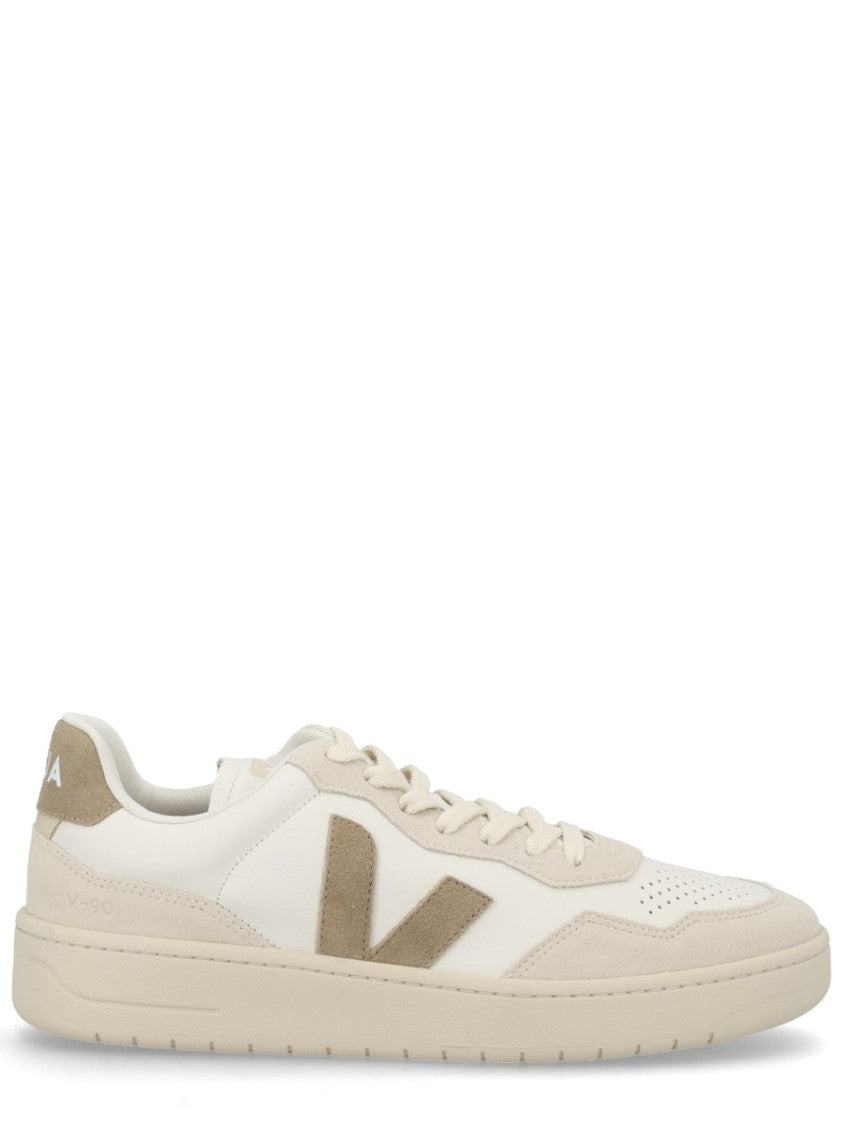 Veja White V-90 Suede Overlay Sneakers