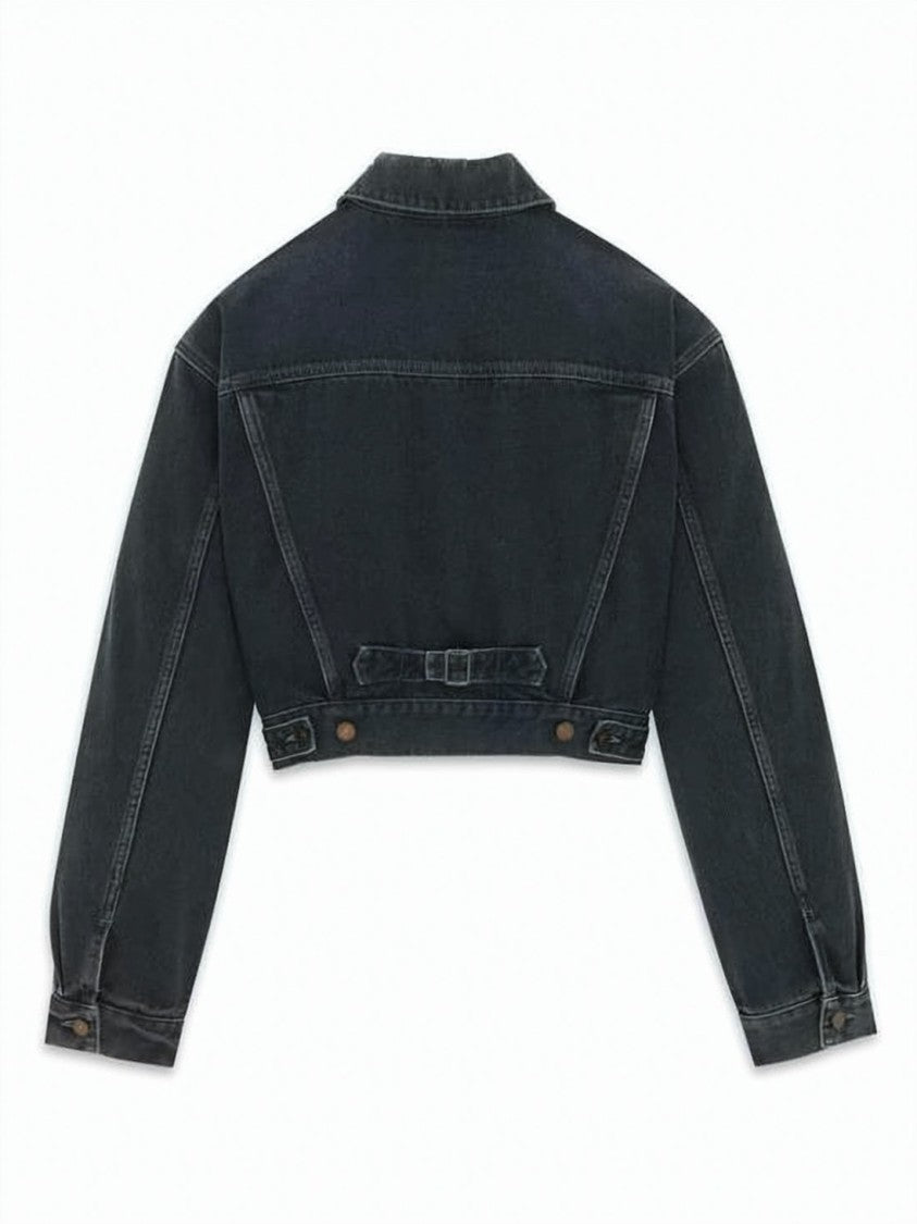 Saint Laurent Cropped Denim Jacket With Classic Collar