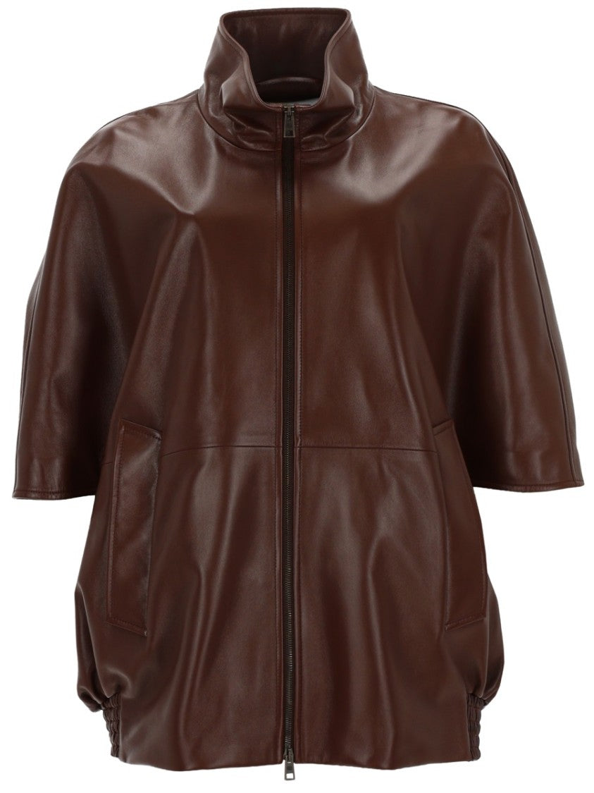 Balenciaga High-Collar Gathered Leather Jacket