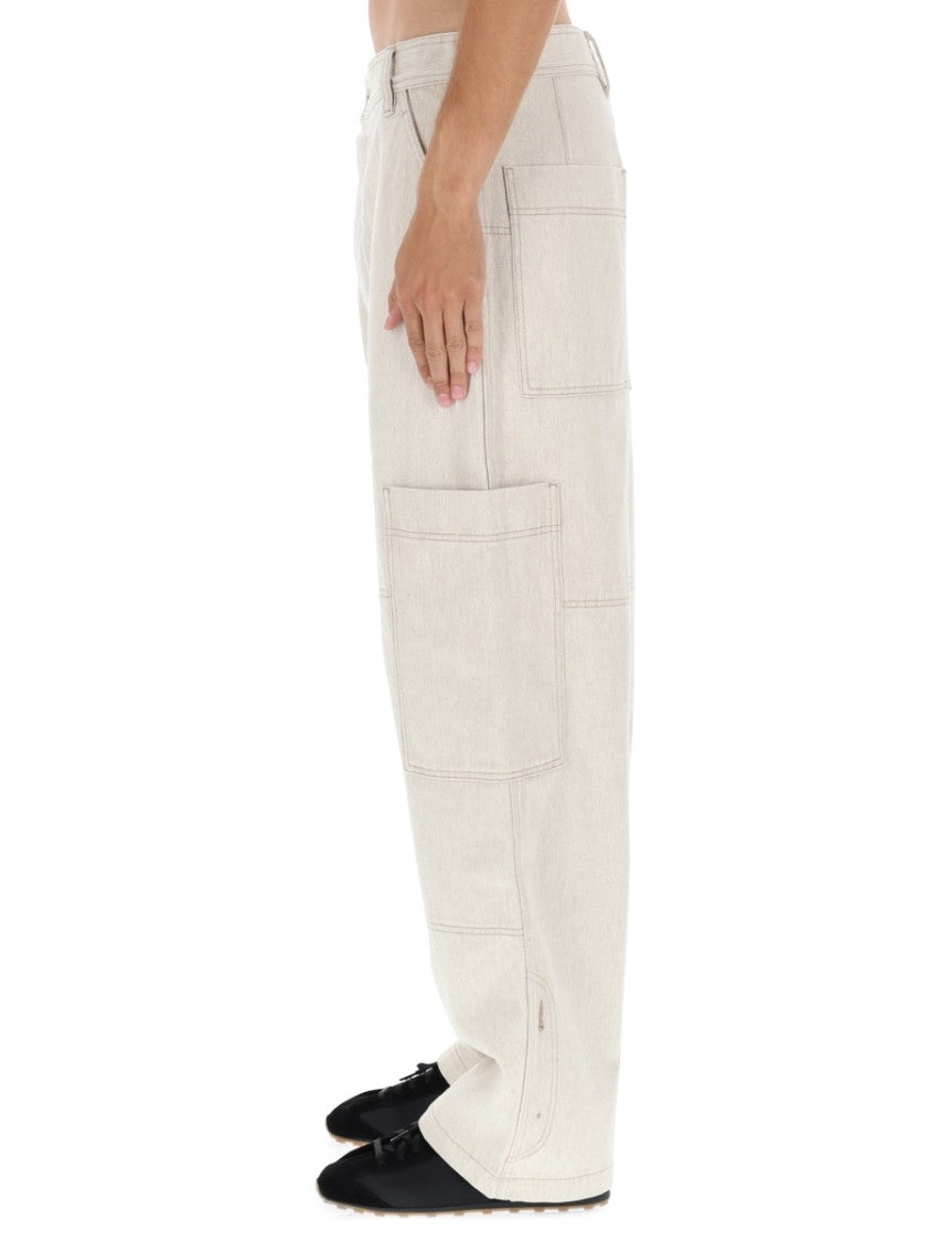 Jacquemus Relaxed Wide-Leg Beige Jeans With Utility Pockets