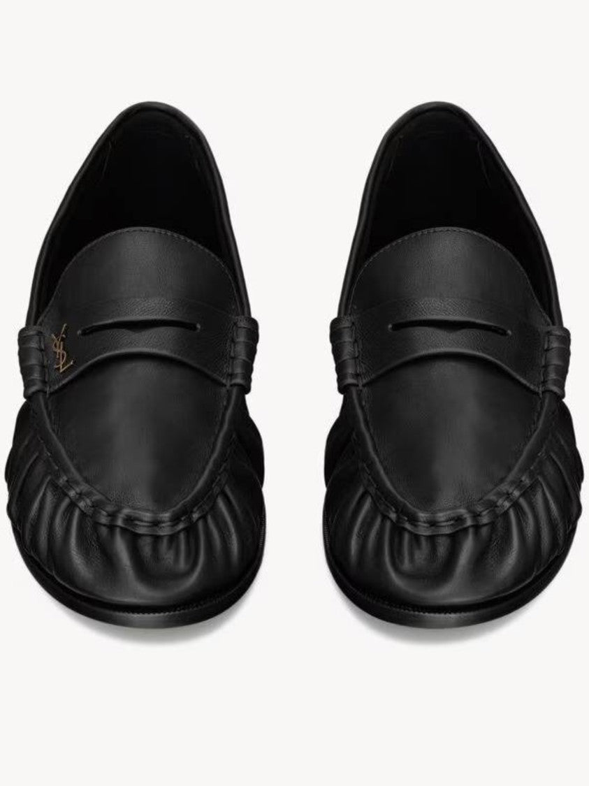 Saint Laurent Le Loafer 15 Ruched Black Leather Loafers