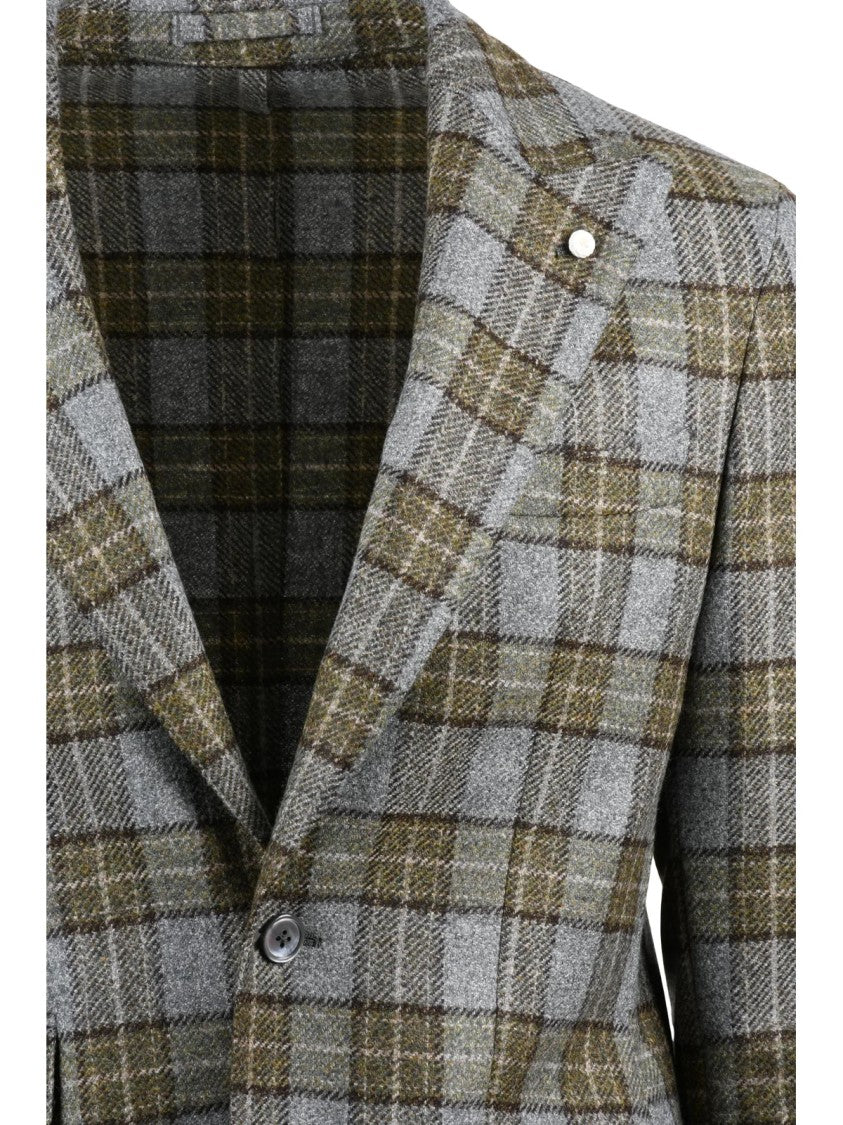 Luigi Bianchi Rounded Jacket With Classic Plaid Pattern In Grey And Green