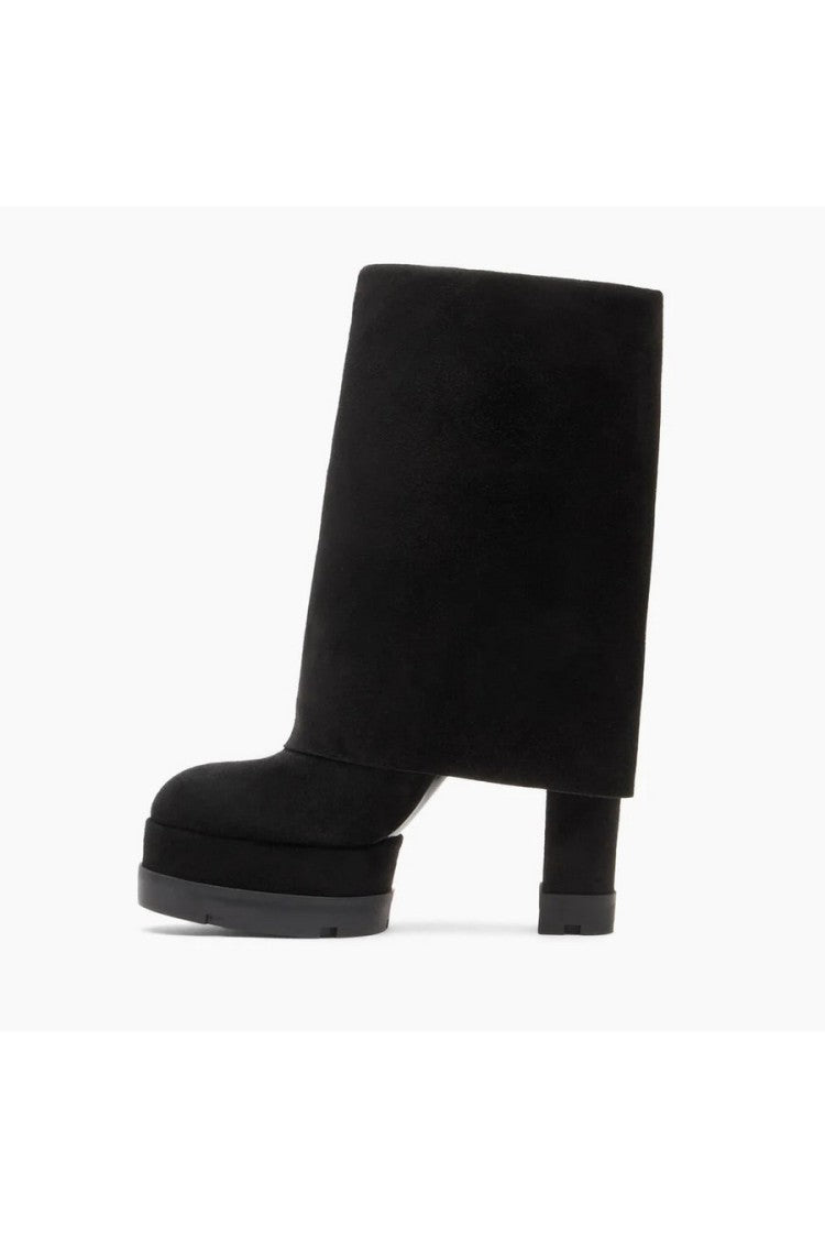 Casadei Black Nancy Reversible Foldover Cuff Suede Platform Boots