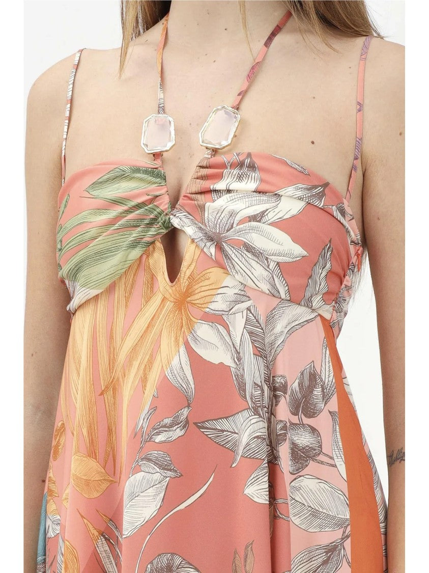 Simona Corsellini Multicolor Empire Silhouette Twisted Front Polyester Maxi Dress