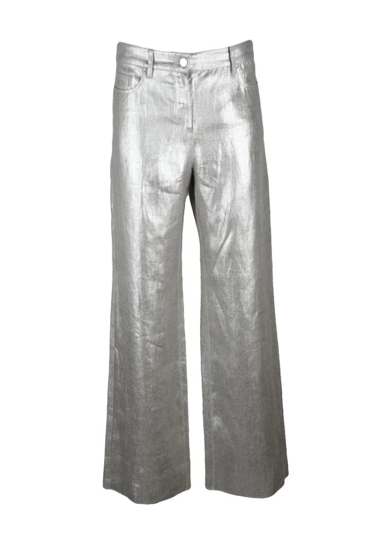 Max Mara Wide Leg Linen Trousers - Gold