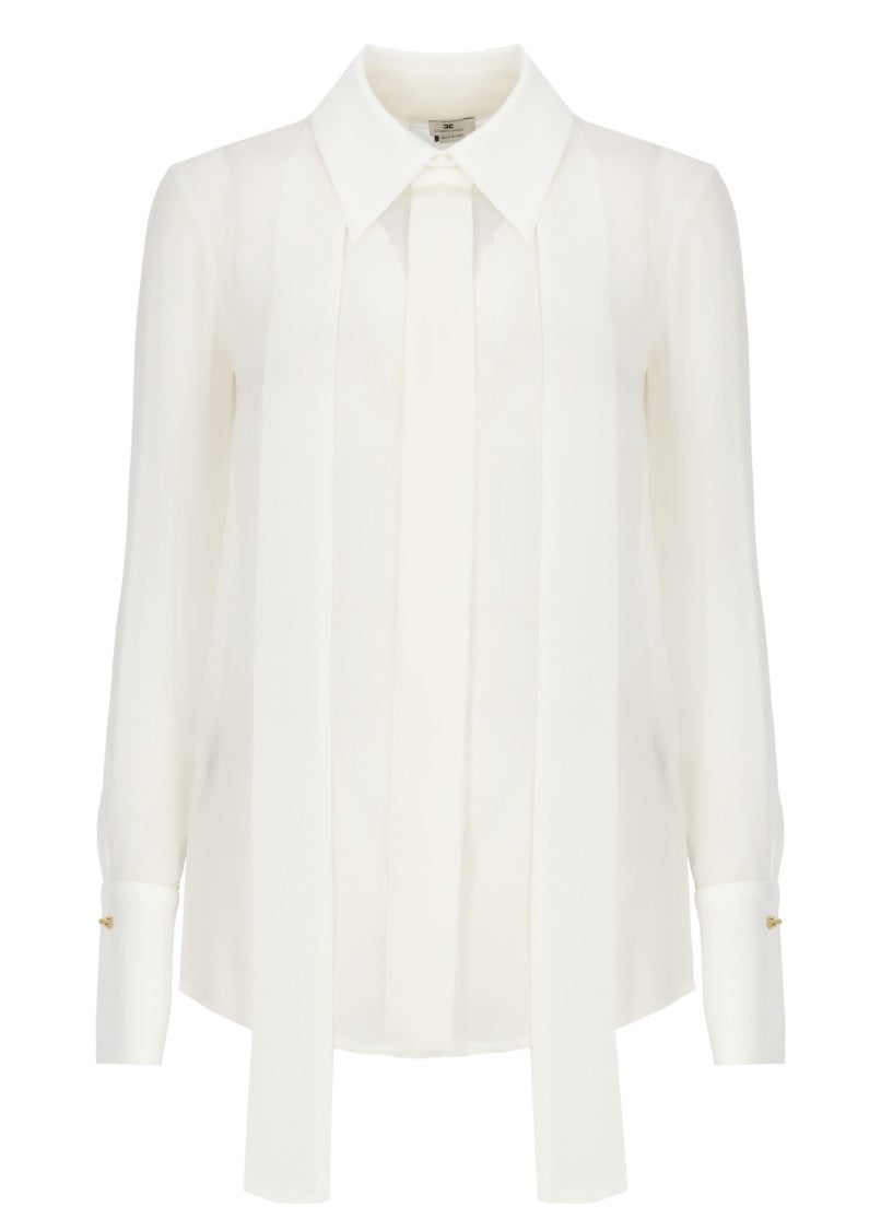 Elisabetta Franchi Ivory Silk Cufflink Shirt