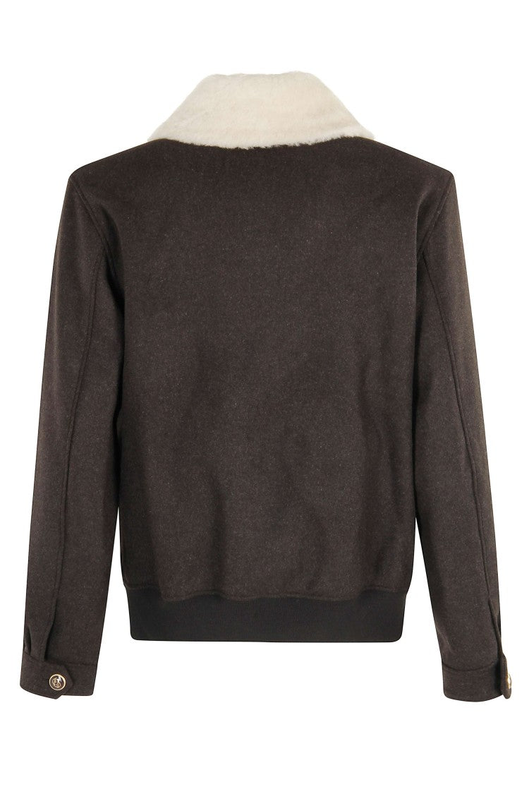 Drôle De Monsieur Brown Wool Blouson Jacket With Removable Fur Collar