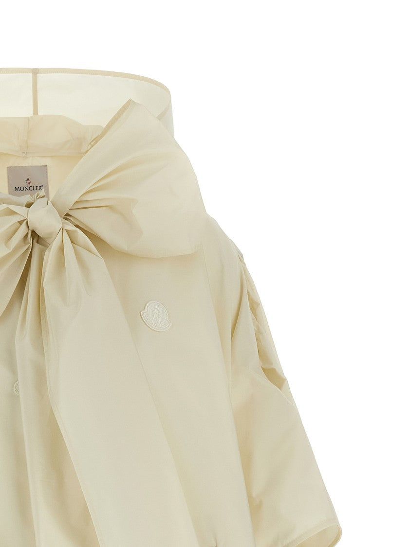 Moncler Taffeta Cape With Removable Hood And Grosgrain Logo Patch