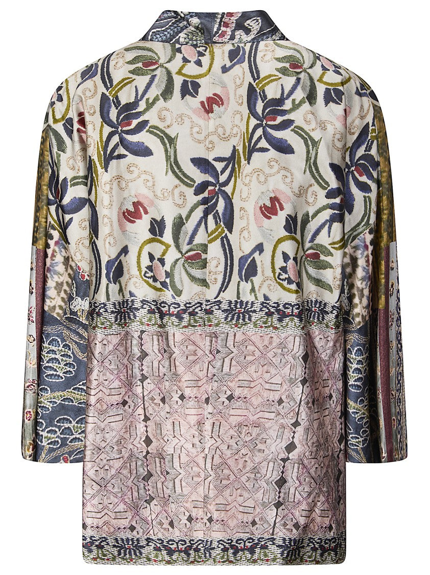Hui Chinese-Style Printed Silk Jacket With Mandarin Collar And Button Closures