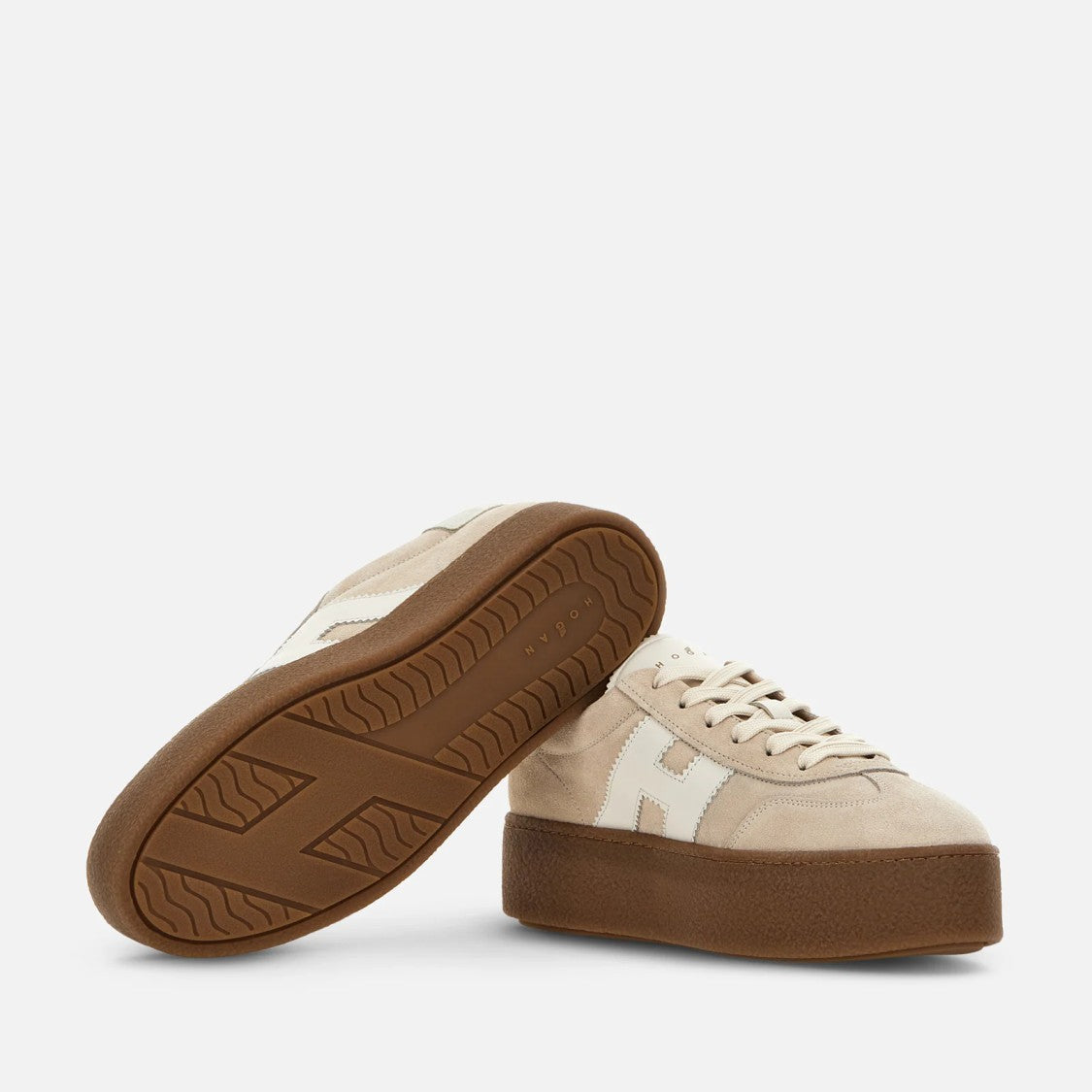 Hogan Beige Suede Lace-Up Shoes With White Logo