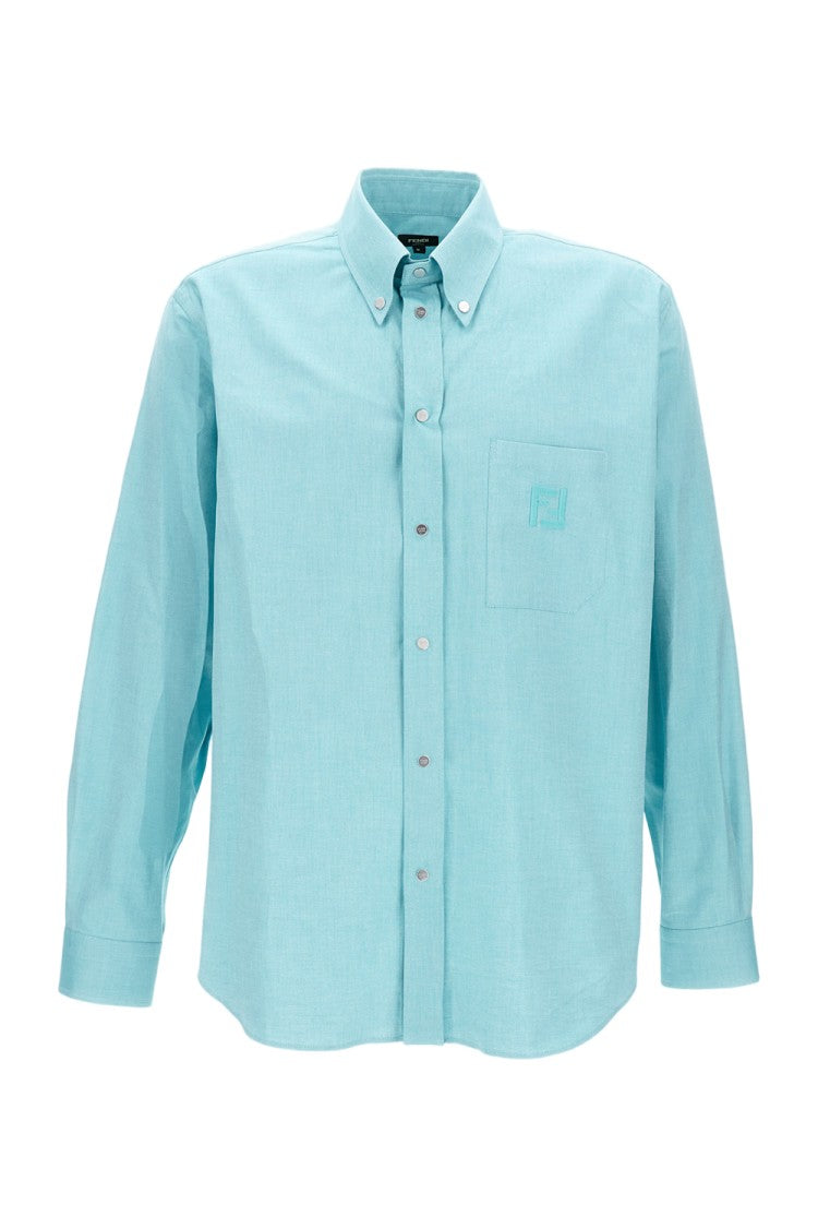 Fendi Turquoise Cotton Oxford Comfort-Fit Shirt