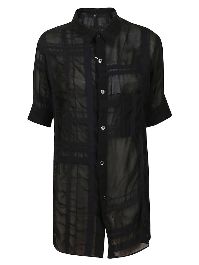 Yohji Yamamoto Sheer Black Cotton Shirt With Grid Pattern