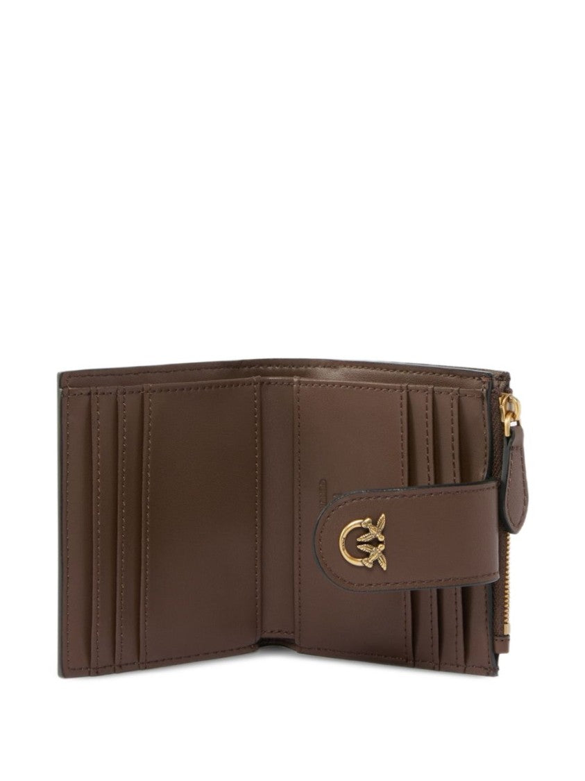 Pinko Compact Calf Leather Wallet With Gold-Tone Emblem
