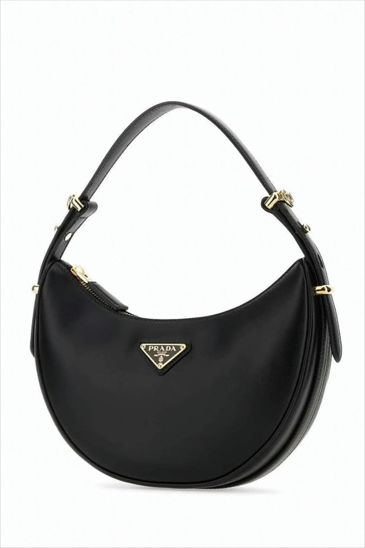 Prada Crescent-Shaped Leather Shoulder Bag With Gold-Tone Accents