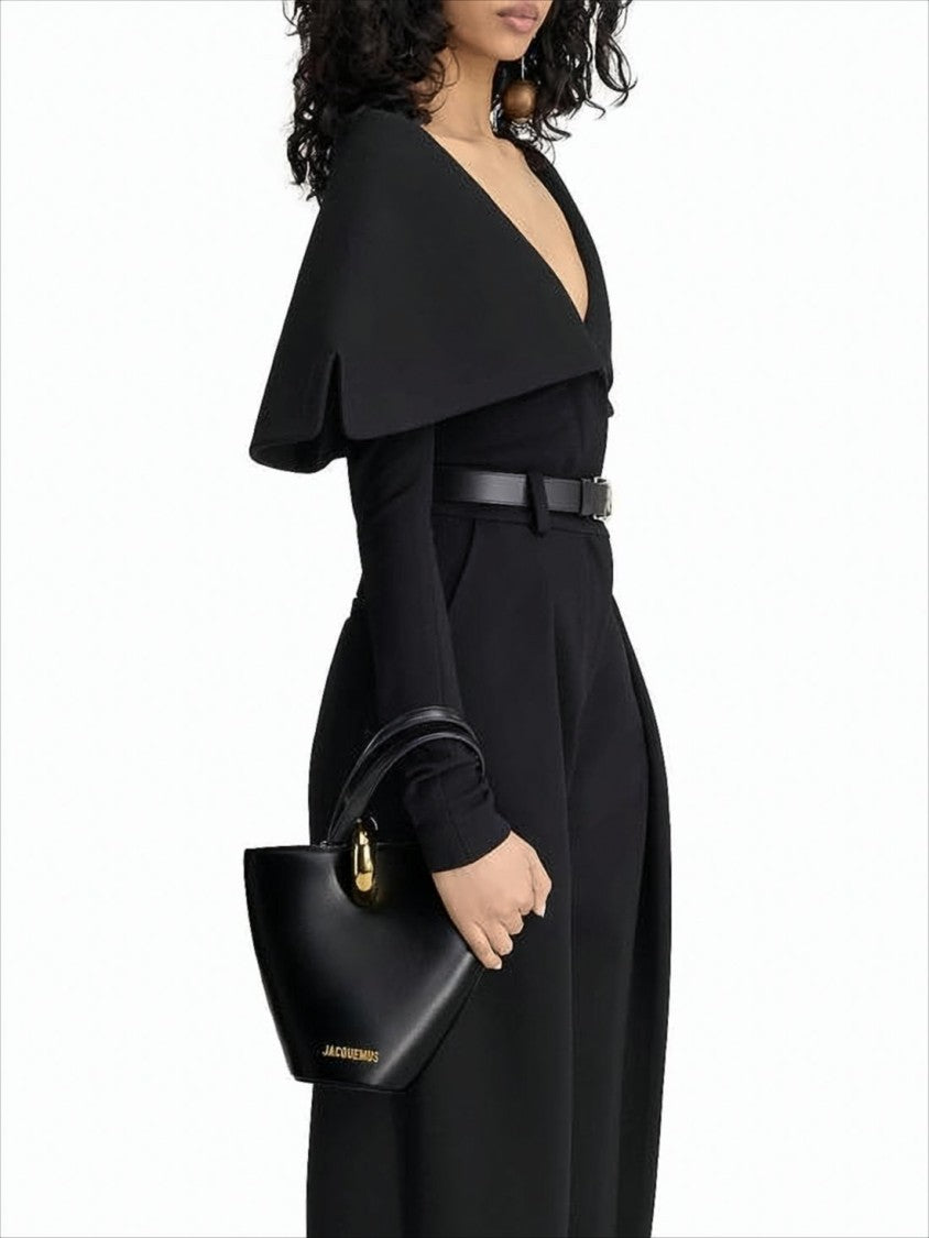 Jacquemus Structured Black Leather Tote With Gold-Tone Clasp