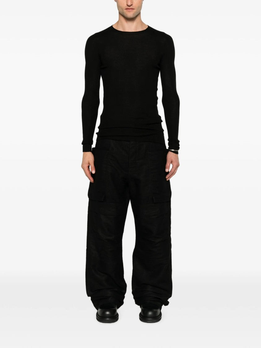 Rick Owens Fitted Black Ribbed Knit Sweater With Round Neckline