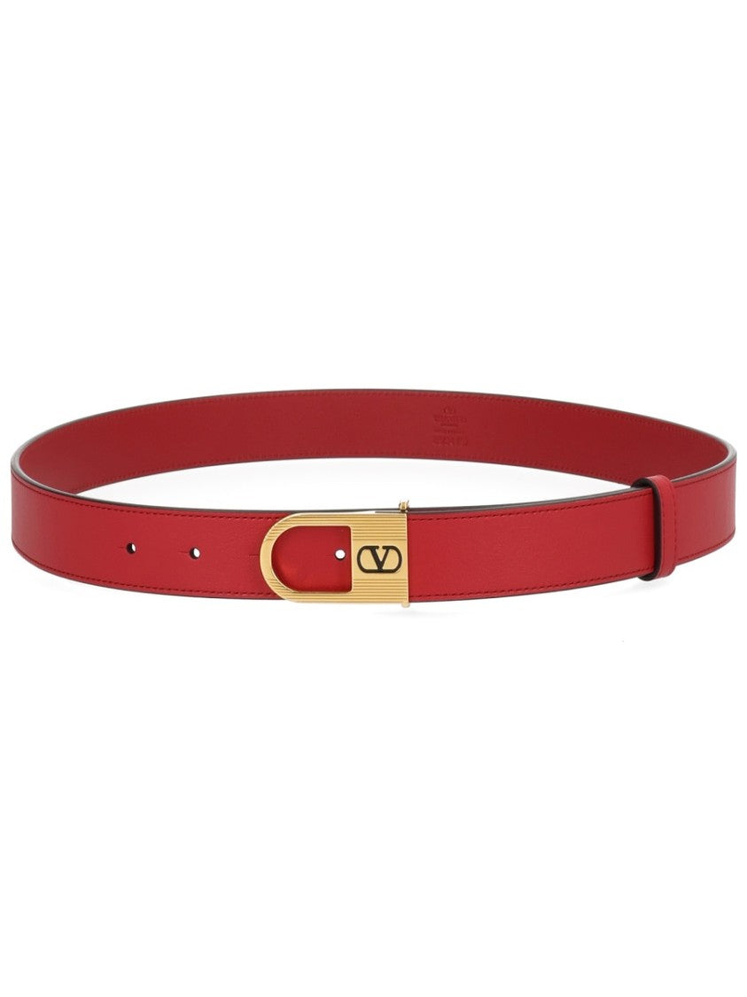 Valentino Garavani Vibrant Red Vlogo Signature Calf Leather Belt