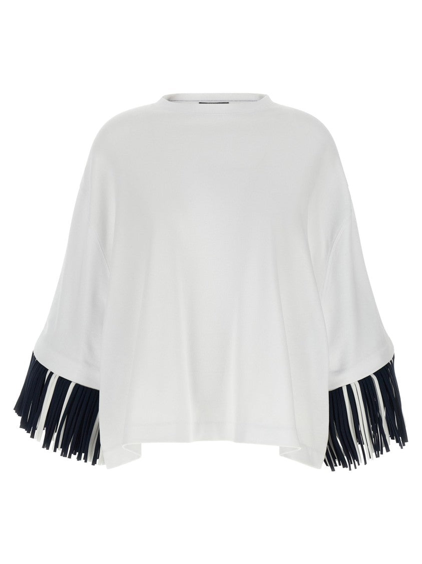 Jacquemus Flared White Cotton T-Shirt With Fringe Detail