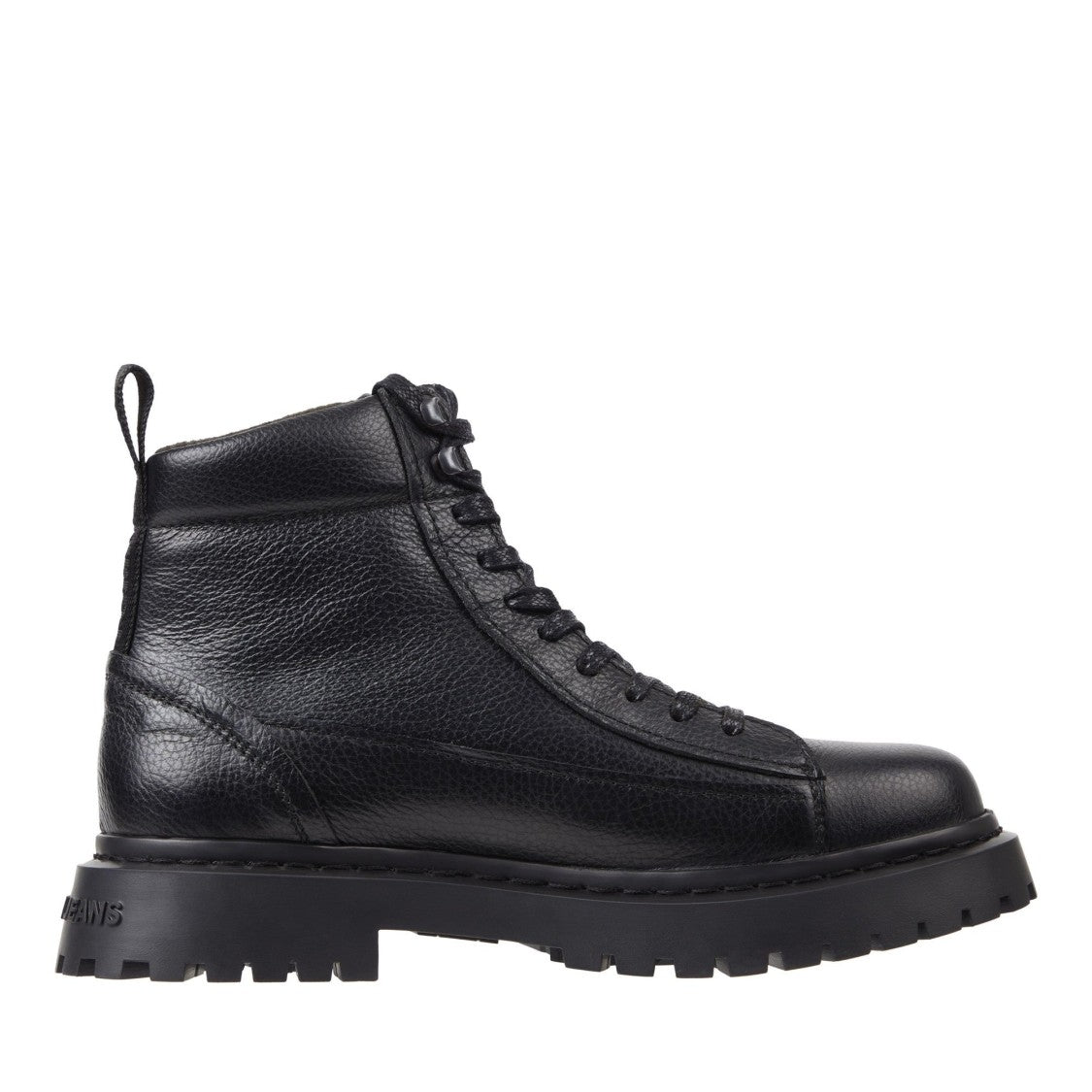 Tommy Jeans Black Rugged Padded Collar Leather Boots