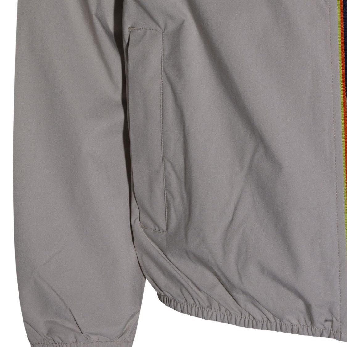 K-Way Light Grey Jacket With Multicolor Stripe Detail