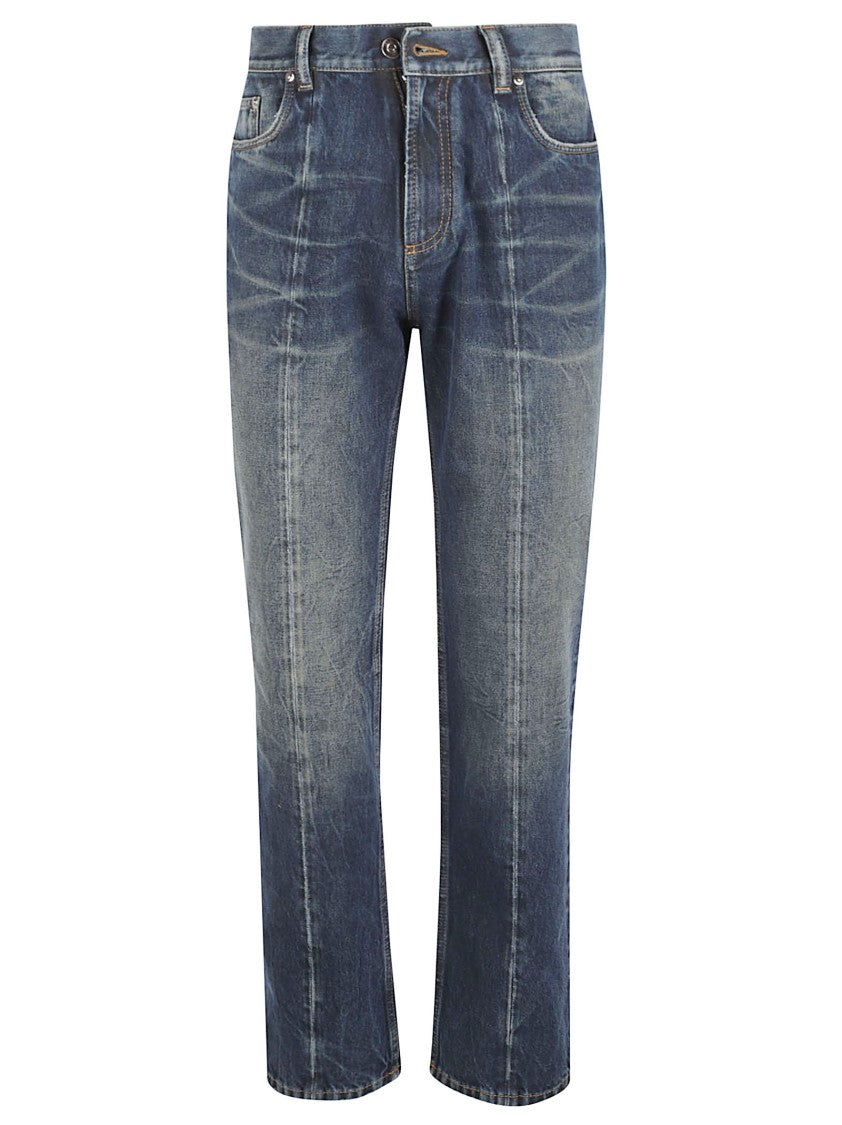 Versace Distressed Blue Denim Straight-Leg Jeans With Medusa Emblem
