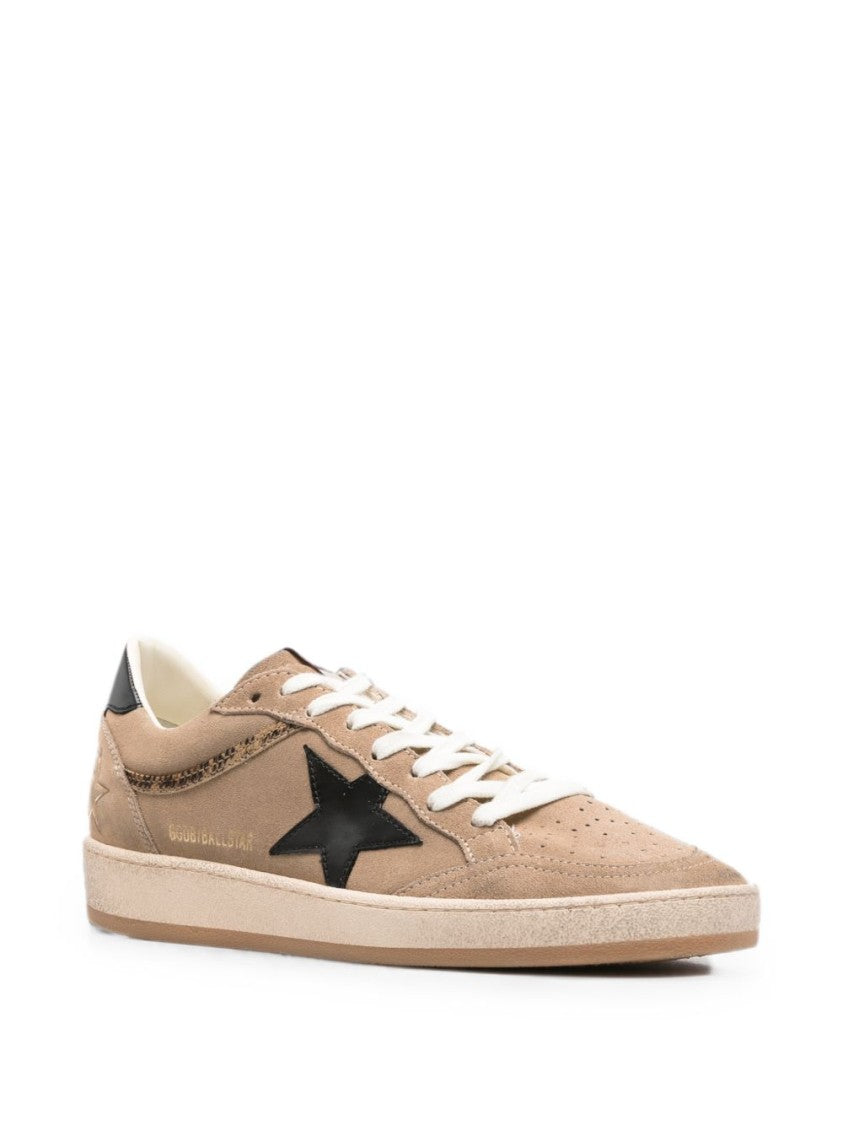 Golden Goose Beige Suede Black Star Low-Top Sneakers