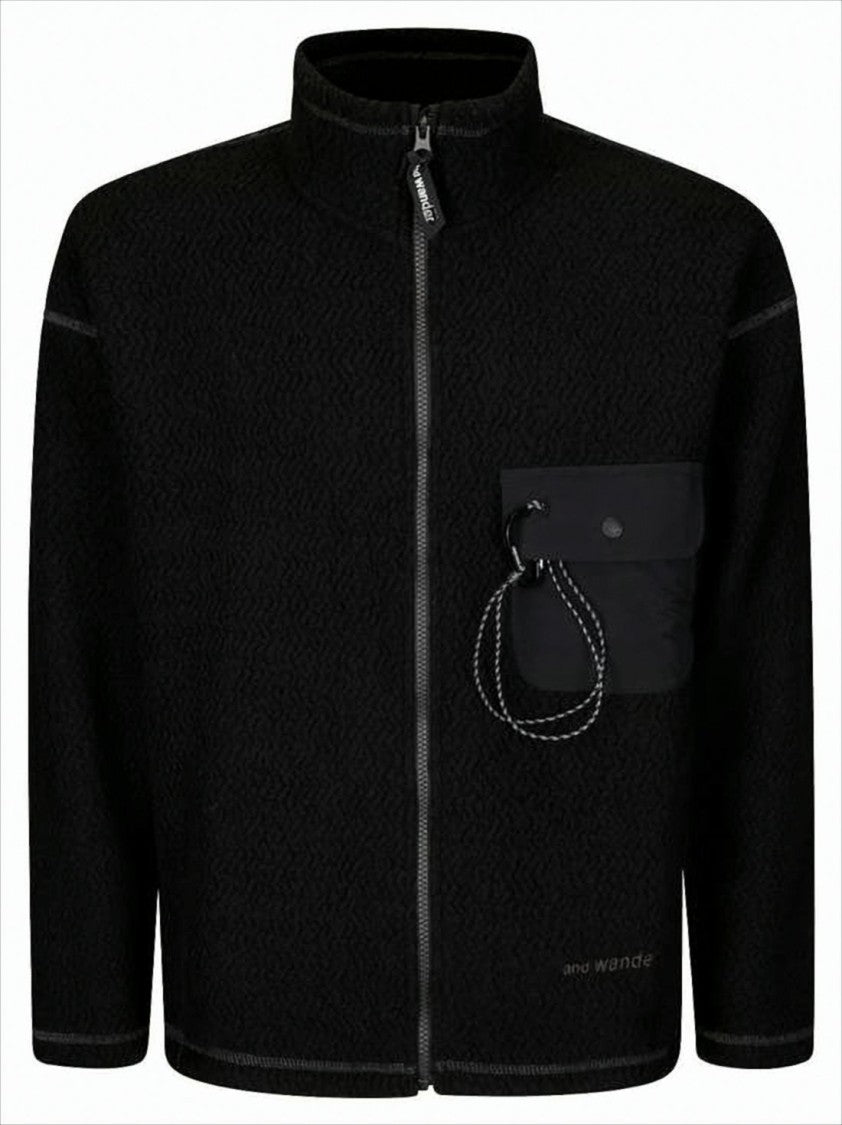 And Wander Textured Black Jacket With High Collar And Unique Pocket Design