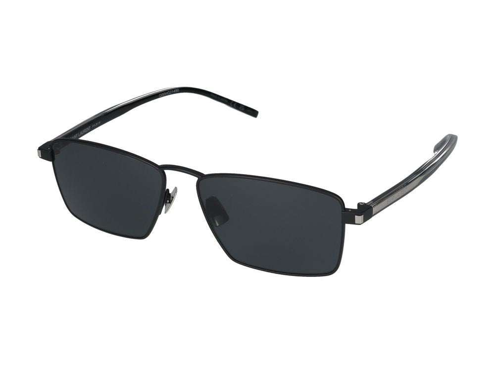 Saint Laurent Black Translucent Temples Square-Frame Metal Sunglasses