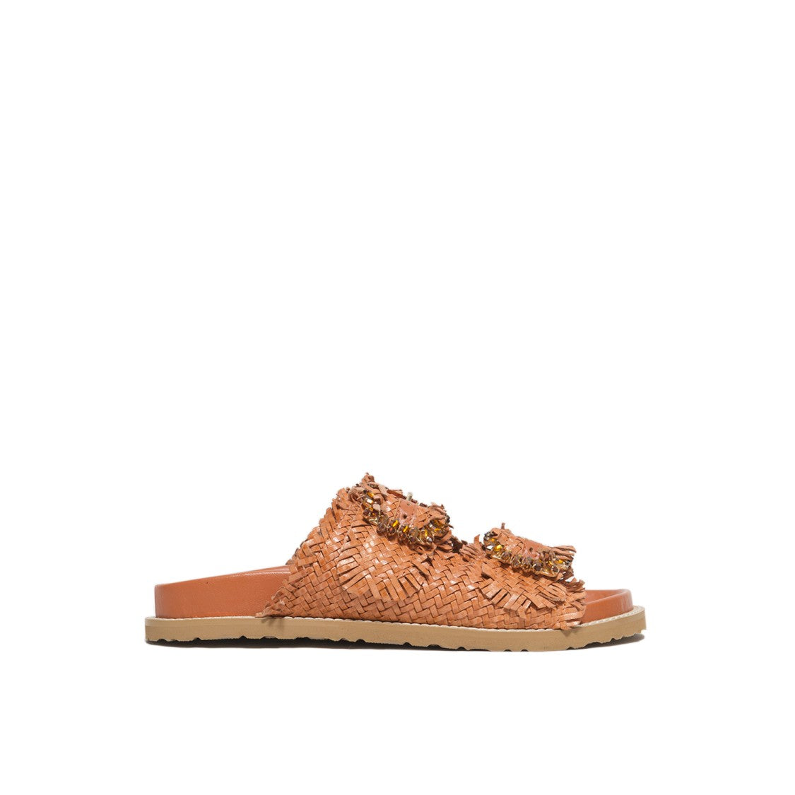 Coral Blue Orange Woven Leather Double-Strap Slipper