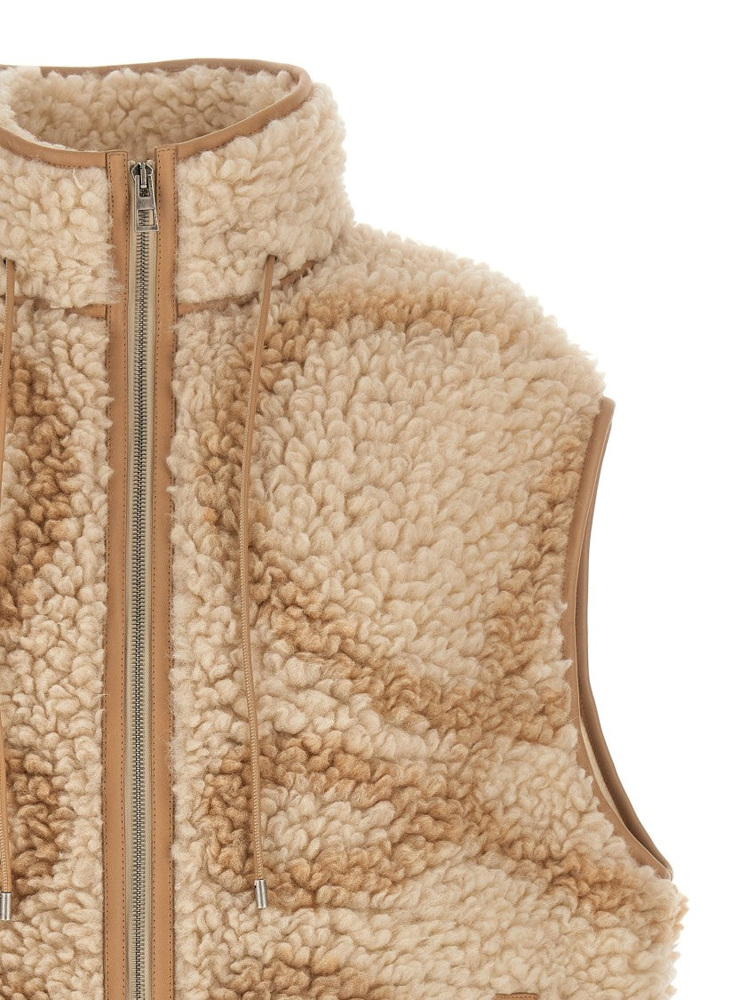 Loewe Teddy-Effect Jacquard Fleece Vest With Anagram Pattern And Leather Accents