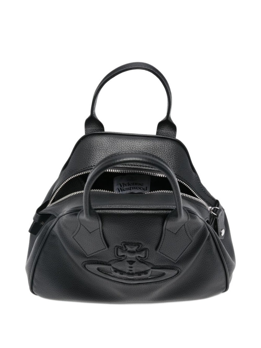 Vivienne Westwood Black Grained Textured Orb Logo Bag