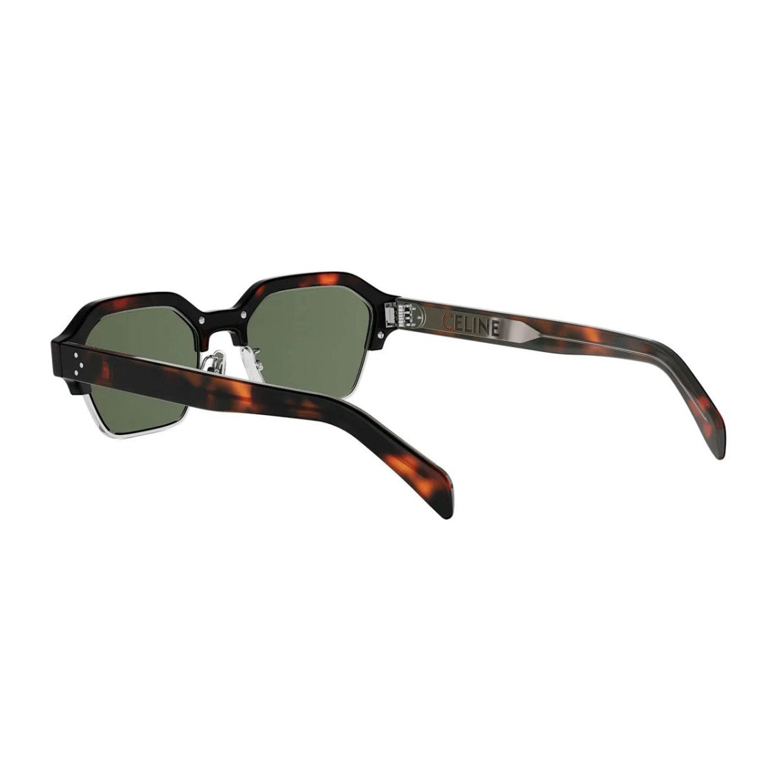 Celine Geometric Havana Sunglasses With Green Lenses
