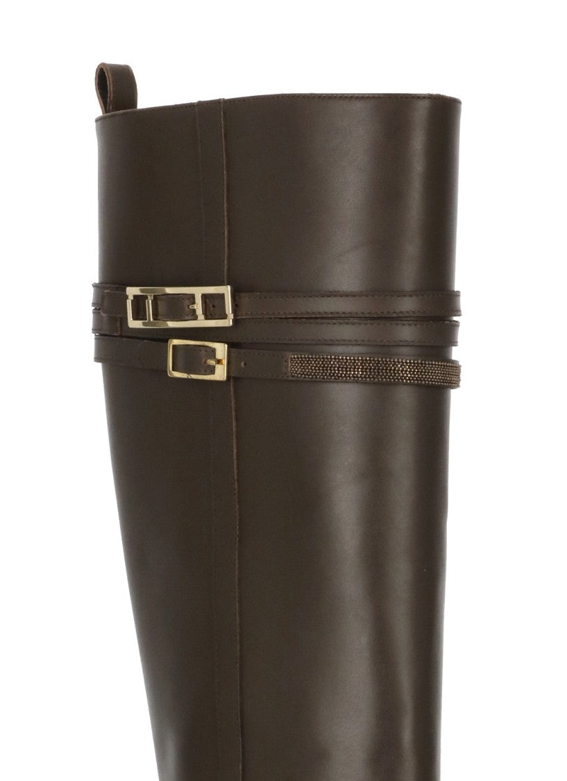 Fabiana Filippi Brown Metallic Buckle Leather Boots