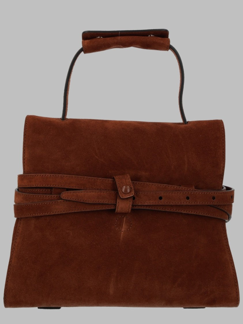 Moschino Brown Silver Accent Structured Suede Handbag