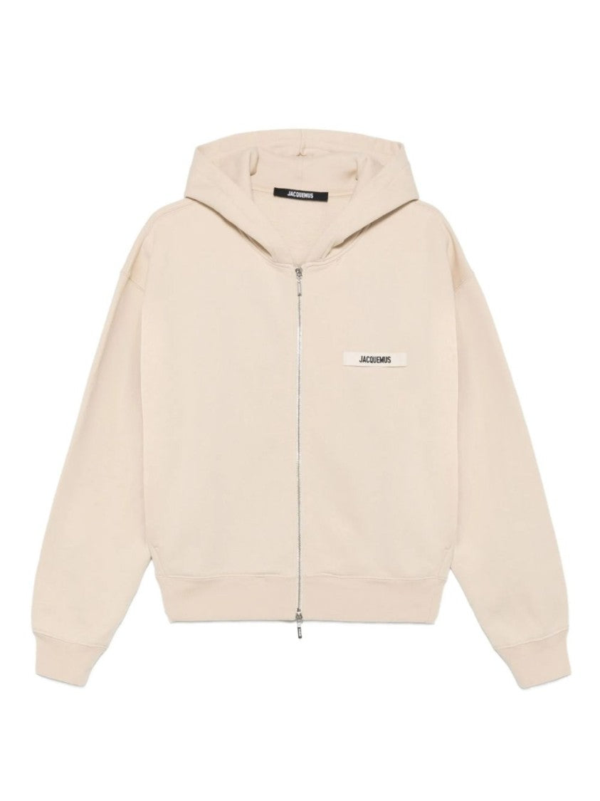 Jacquemus Beige Logo Patch Hooded Zip Hoodies