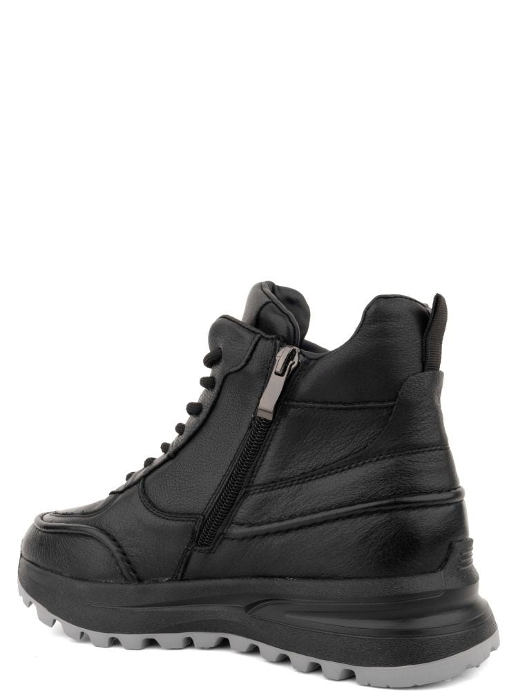 Linda Baumann Black Sleek Leather Lace-Up Ankle Boots