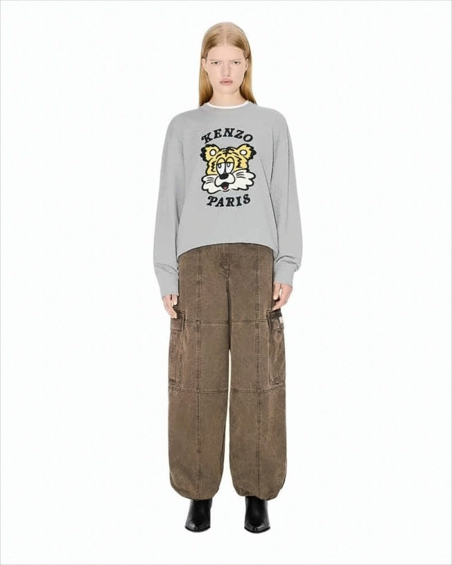 Kenzo Heather Grey Long-Sleeve Sweatshirt With Tiger Graphic